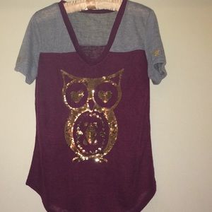 No boundaries gold sequin owl top